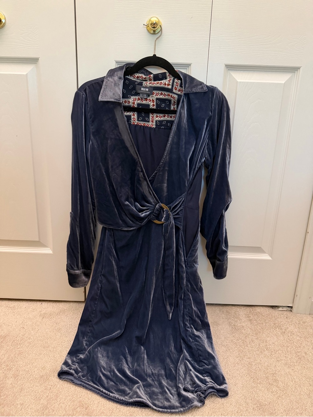 Anthologies Velvet Wrap Shirt Dress in Slate Blue